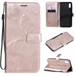 For Xiaomi Redmi 9A 3D Butterflies Embossing Pattern Horizontal Flip Leather Case with Holder & Card Slot & Wallet(Rose Gold)