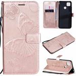 For Xiaomi Redmi 9C 3D Butterflies Embossing Pattern Horizontal Flip Leather Case with Holder & Card Slot & Wallet(Rose Gold)