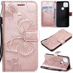 For Google Pixel 5 3D Butterflies Embossing Pattern Horizontal Flip Leather Case with Holder & Card Slot & Wallet & Lanyard(Rose Gold)
