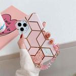 For iPhone 11 Splicing Marble Pattern TPU Protective Case with Chain Strap (Pink Lattice)