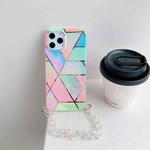 For iPhone 12 mini Splicing Marble Pattern TPU Protective Case with Chain Strap (Colorful Lattice)