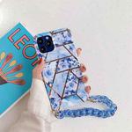 For iPhone 11 Splicing Flower Pattern TPU Protective Case with Chain Strap (Blue)