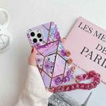 For iPhone 11 Splicing Flower Pattern TPU Protective Case with Chain Strap (Purple)