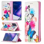 For Samsung Galaxy Note20 Ultra Colored Drawing Pattern Invisible Magnetic Horizontal Flip PU Leather Case with Holder & Card Slots & Wallet(Two Butterflies)