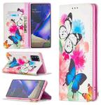For Samsung Galaxy Note20 Colored Drawing Pattern Invisible Magnetic Horizontal Flip PU Leather Case with Holder & Card Slots & Wallet(Two Butterflies)