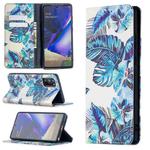 For Samsung Galaxy Note20 Colored Drawing Pattern Invisible Magnetic Horizontal Flip PU Leather Case with Holder & Card Slots & Wallet(Blue Leaves)
