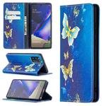 For Samsung Galaxy Note20 Colored Drawing Pattern Invisible Magnetic Horizontal Flip PU Leather Case with Holder & Card Slots & Wallet(Gold Butterflies)