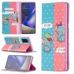 For Samsung Galaxy Note20 Colored Drawing Pattern Invisible Magnetic Horizontal Flip PU Leather Case with Holder & Card Slots & Wallet(Elephants)