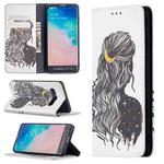 For Samsung Galaxy S10 Colored Drawing Pattern Invisible Magnetic Horizontal Flip PU Leather Case with Holder & Card Slots & Wallet(Girl)