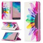 For Samsung Galaxy S10 Plus Colored Drawing Pattern Invisible Magnetic Horizontal Flip PU Leather Case with Holder & Card Slots & Wallet(Sun Flower)