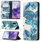 For Samsung Galaxy S20 Colored Drawing Pattern Invisible Magnetic Horizontal Flip PU Leather Case with Holder & Card Slots & Wallet(Blue Leaves)