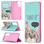 For Samsung Galaxy S21 Colored Drawing Pattern Invisible Magnetic Flip Leather Case (Cat)