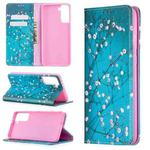 For Samsung Galaxy S21+ 5G Colored Drawing Pattern Invisible Magnetic Horizontal Flip PU Leather Case with Holder & Card Slots & Wallet(Plum Blossom)