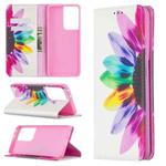 For Samsung Galaxy S21 Ultra 5G Colored Drawing Pattern Invisible Magnetic Horizontal Flip PU Leather Case with Holder & Card Slots & Wallet(Sun Flower)