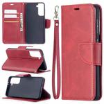 For Samsung Galaxy S21 5G Lambskin Texture Pure Color Horizontal Flip PU Leather Case with Holder & Card Slots & Wallet & Lanyard(Red)