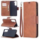 For Samsung Galaxy S21+ 5G Lambskin Texture Pure Color Horizontal Flip PU Leather Case with Holder & Card Slots & Wallet & Lanyard(Brown)
