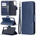 For Samsung Galaxy S21+ 5G Lambskin Texture Pure Color Horizontal Flip PU Leather Case with Holder & Card Slots & Wallet & Lanyard(Blue)