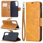 For Samsung Galaxy S21+ 5G Lambskin Texture Pure Color Horizontal Flip PU Leather Case with Holder & Card Slots & Wallet & Lanyard(Yellow)
