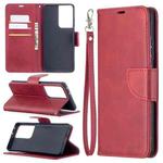 For Samsung Galaxy S21 Ultra 5G Lambskin Texture Pure Color Horizontal Flip PU Leather Case with Holder & Card Slots & Wallet & Lanyard(Red)