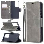 For Samsung Galaxy S21 Ultra 5G Lambskin Texture Pure Color Horizontal Flip PU Leather Case with Holder & Card Slots & Wallet & Lanyard(Grey)