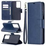 For Samsung Galaxy S21 Ultra 5G Lambskin Texture Pure Color Horizontal Flip PU Leather Case with Holder & Card Slots & Wallet & Lanyard(Blue)