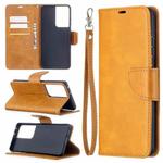 For Samsung Galaxy S21 Ultra 5G Lambskin Texture Pure Color Horizontal Flip PU Leather Case with Holder & Card Slots & Wallet & Lanyard(Yellow)