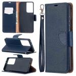 For Samsung Galaxy S21 Ultra 5G Litchi Texture Pure Color Horizontal Flip Leather Case with Holder & Card Slots & Wallet & Lanyard(Dark Blue)