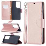 For Samsung Galaxy S21 Ultra 5G Litchi Texture Pure Color Horizontal Flip Leather Case with Holder & Card Slots & Wallet & Lanyard(Rose Gold)