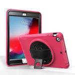 For iPad mini 3 & 2 & 1 360 Degree Rotation PC+TPU Protective Cover with Holder & Hand Strap(Rose Red)