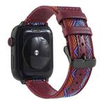 Ethnic Leather Watch Band For Apple Watch Series 7 45mm / 6 & SE & 5 & 4 44mm / 3 & 2 & 1 42mm(Wine Red)