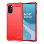 For OnePlus 8T Brushed Texture Carbon Fiber TPU Case(Red)