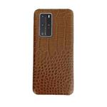 For Huawei P40 Head-layer Cowhide Leather Crocodile Texture Protective Case(Brown)