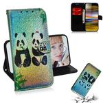 For Sony Xperia 10 Plus Colored Drawing Pattern Colorful Magnetic Buckle Horizontal Flip PU Leather Case with Holder & Card Slots & Wallet & Lanyard(Two Pandas)