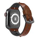 Fish Bone Leather Watch Band For Apple Watch Series 8&7 45mm / SE 2&6&SE&5&4 44mm / 3&2&1 42mm(Dark Brown Wax)