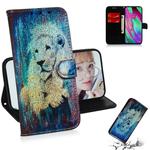 Colored Drawing Pattern Colorful Magnetic Buckle Horizontal Flip PU Leather Case with Holder & Card Slots & Wallet & Lanyard For Galaxy A40(White Lion)