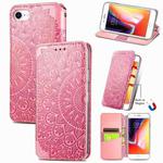 For iPhone SE 2022 / SE 2020 / 8 / 7 Blooming Mandala Embossed Pattern Magnetic Horizontal Flip Leather Case with Holder & Card Slots & Wallet(Pink)