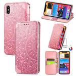 For iPhone X / XS Blooming Mandala Embossed Pattern Magnetic Horizontal Flip Leather Case with Holder & Card Slots & Wallet(Pink)