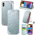 For iPhone X / XS Blooming Mandala Embossed Pattern Magnetic Horizontal Flip Leather Case with Holder & Card Slots & Wallet(Grey)