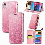 For iPhone XR Blooming Mandala Embossed Pattern Magnetic Horizontal Flip Leather Case with Holder & Card Slots & Wallet(Pink)