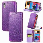 For iPhone XR Blooming Mandala Embossed Pattern Magnetic Horizontal Flip Leather Case with Holder & Card Slots & Wallet(Purple)