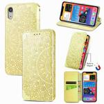 For iPhone XR Blooming Mandala Embossed Pattern Magnetic Horizontal Flip Leather Case with Holder & Card Slots & Wallet(Yellow)