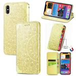 For iPhone XS Max Blooming Mandala Embossed Pattern Magnetic Horizontal Flip Leather Case with Holder & Card Slots & Wallet(Yellow)