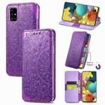 Blooming Mandala Embossed Pattern Magnetic Horizontal Flip Leather Case with Holder & Card Slots & Wallet For Samsung Galaxy A51(Purple)