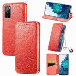 Blooming Mandala Embossed Pattern Magnetic Horizontal Flip Leather Case with Holder & Card Slots & Wallet For Samsung Galaxy S20 FE(Orange)