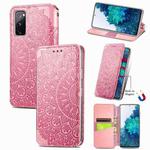 Blooming Mandala Embossed Pattern Magnetic Horizontal Flip Leather Case with Holder & Card Slots & Wallet For Samsung Galaxy S20 FE(Pink)