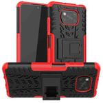 For Xiaomi Poco X3 Tire Texture Shockproof TPU+PC Protective Case with Holder(Red)