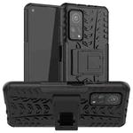 For Xiaomi Mi 10T / 10T Pro 5G Tire Texture Shockproof TPU+PC Protective Case with Holder(Black)