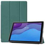 For Lenovo Tab M10 HD 2nd Gen TB-X306 Caster Pattern Horizontal Flip Tablet PC Protective Leather Case with Tri-fold Bracket & Sleep Function(Dark Green)