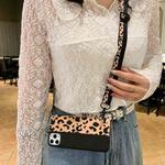 For iPhone 12 mini Leopard Crossbody Shockproof TPU Case with Lanyard (Black Brown)