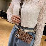 For iPhone 12 mini Leopard Crossbody Shockproof TPU Case with Lanyard (Brown)